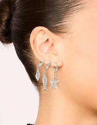 Pack de 3 boucles d’oreilles Silver Starfish & Shell