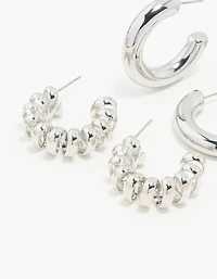 Silver Chunky & Braided Hoop Earrings 3-Pack