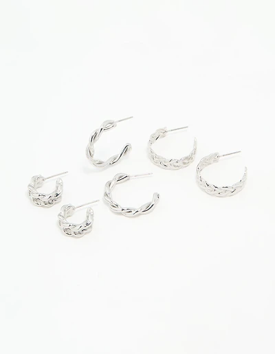 Silver Braided Hoop Earrings 3-Pack