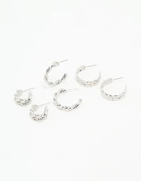 Silver Braided Hoop Earrings 3-Pack