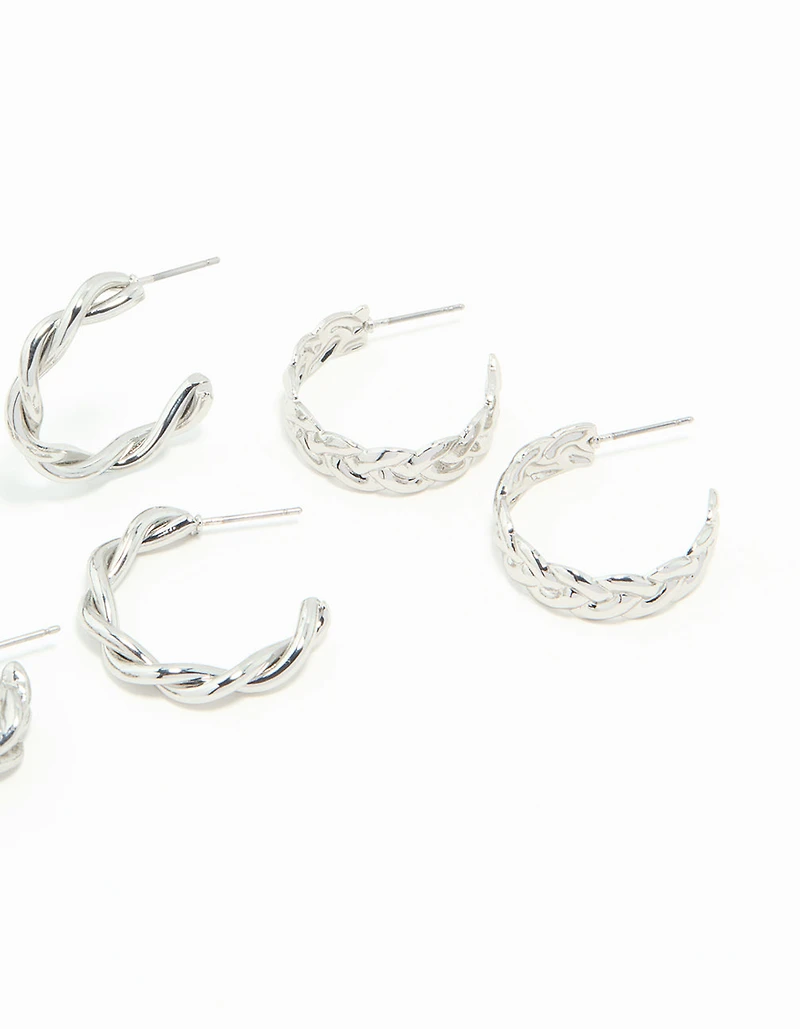 Silver Braided Hoop Earrings 3-Pack