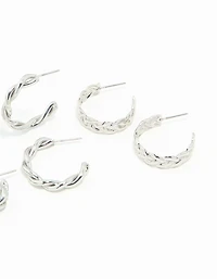 Silver Braided Hoop Earrings 3-Pack