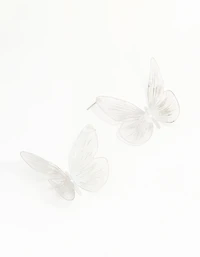Silver Large Butterfly Stud Earrings