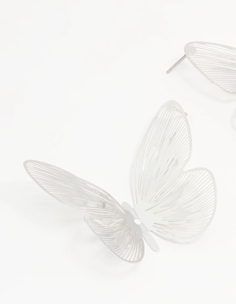 Silver Large Butterfly Stud Earrings