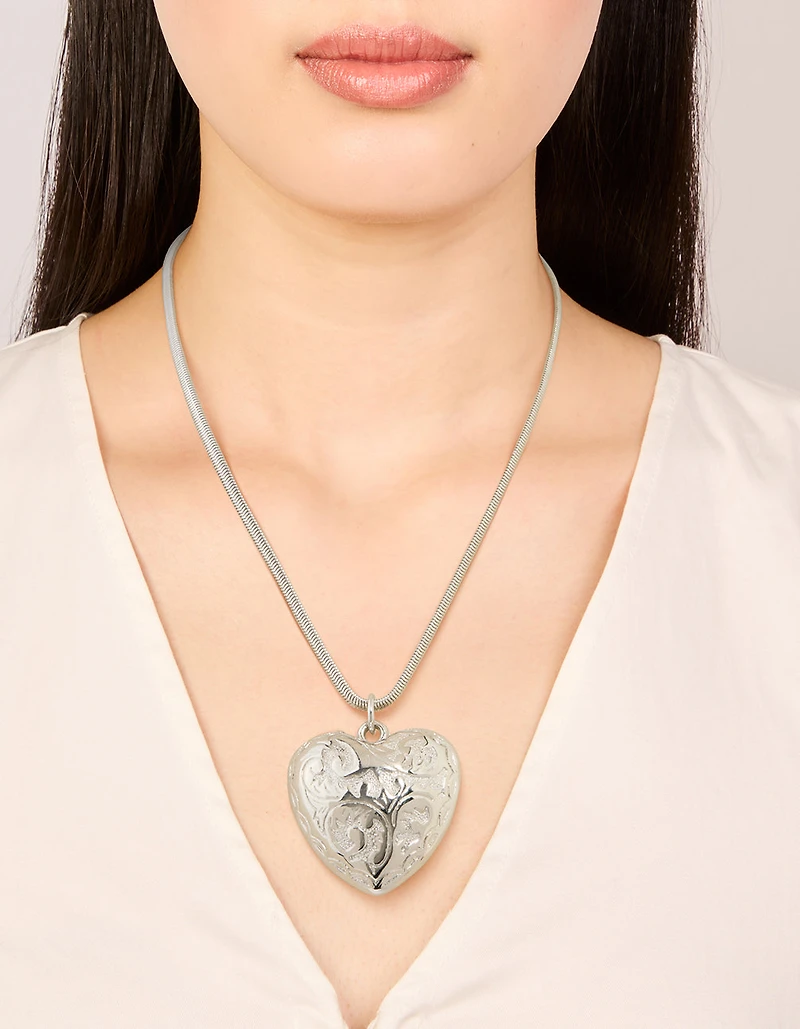Silver Mega Heart Chain Necklace