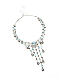 Antique Silver Turquoise Molten Layered Drop Necklace