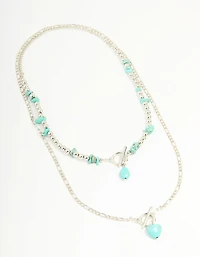 Antique Silver Turquoise T-Bar Heart Layered Necklace