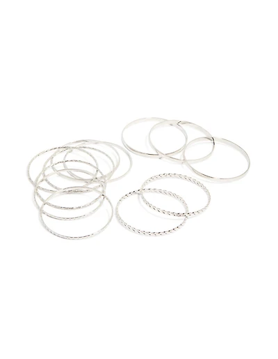Antique Silver Molten Textured Bangles Pack