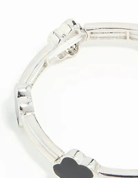 Silver Black Floral Stretch Bracelet
