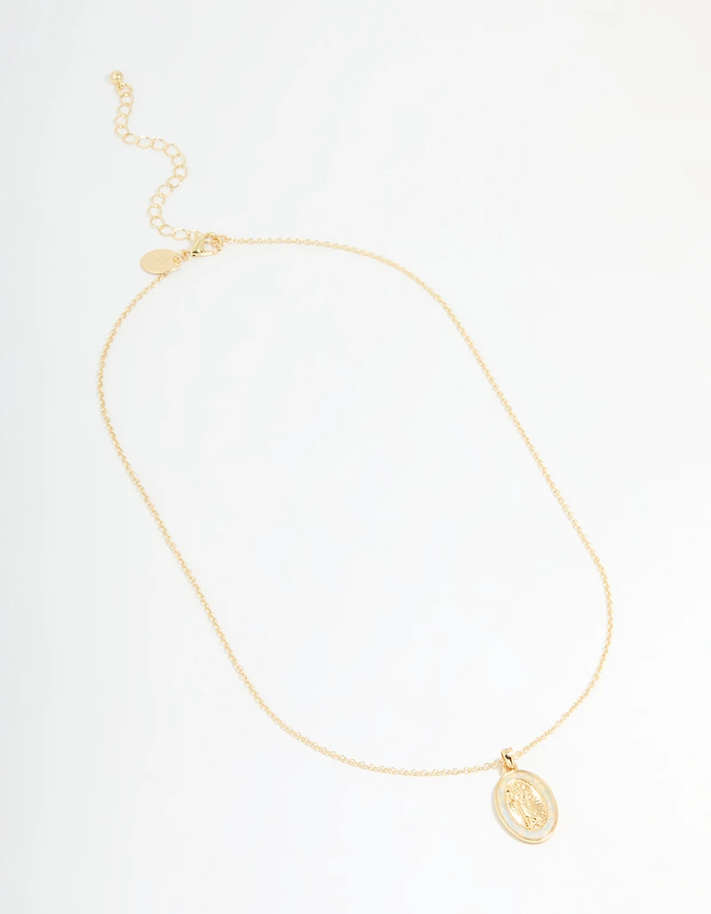 Gold Plated Mary Pendant Necklace