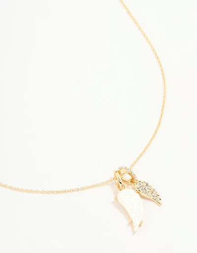 Gold Plated Diamante Wing Charm Pendant Necklace