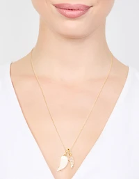 Gold Plated Diamante Wing Charm Pendant Necklace