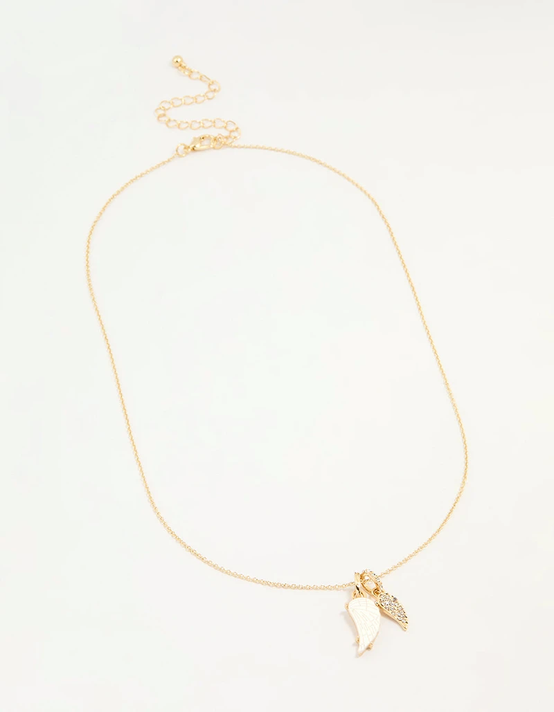 Gold Plated Diamante Wing Charm Pendant Necklace