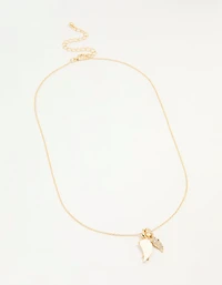 Gold Plated Diamante Wing Charm Pendant Necklace