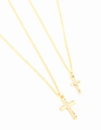 Gold Plated Hammered Cross Necklaces 2-Pack