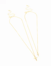 Gold Plated Hammered Cross Necklaces 2-Pack