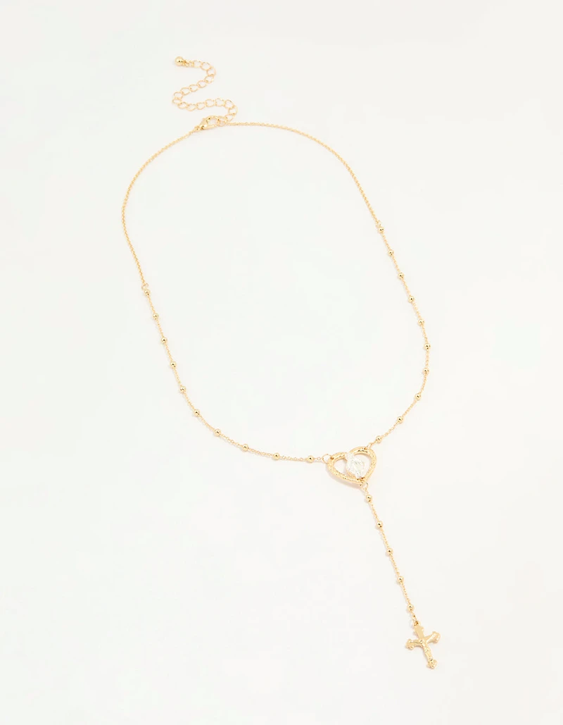 Mixed Metal Cross Heart & Mary Y-Necklace