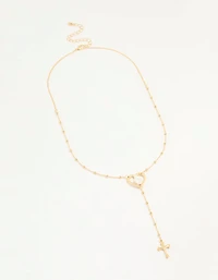 Mixed Metal Cross Heart & Mary Y-Necklace