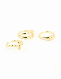 Gold Plated Cross & Diamante Stacking Rings 3-Pack