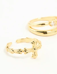 Gold Plated Cross & Diamante Stacking Rings 3-Pack