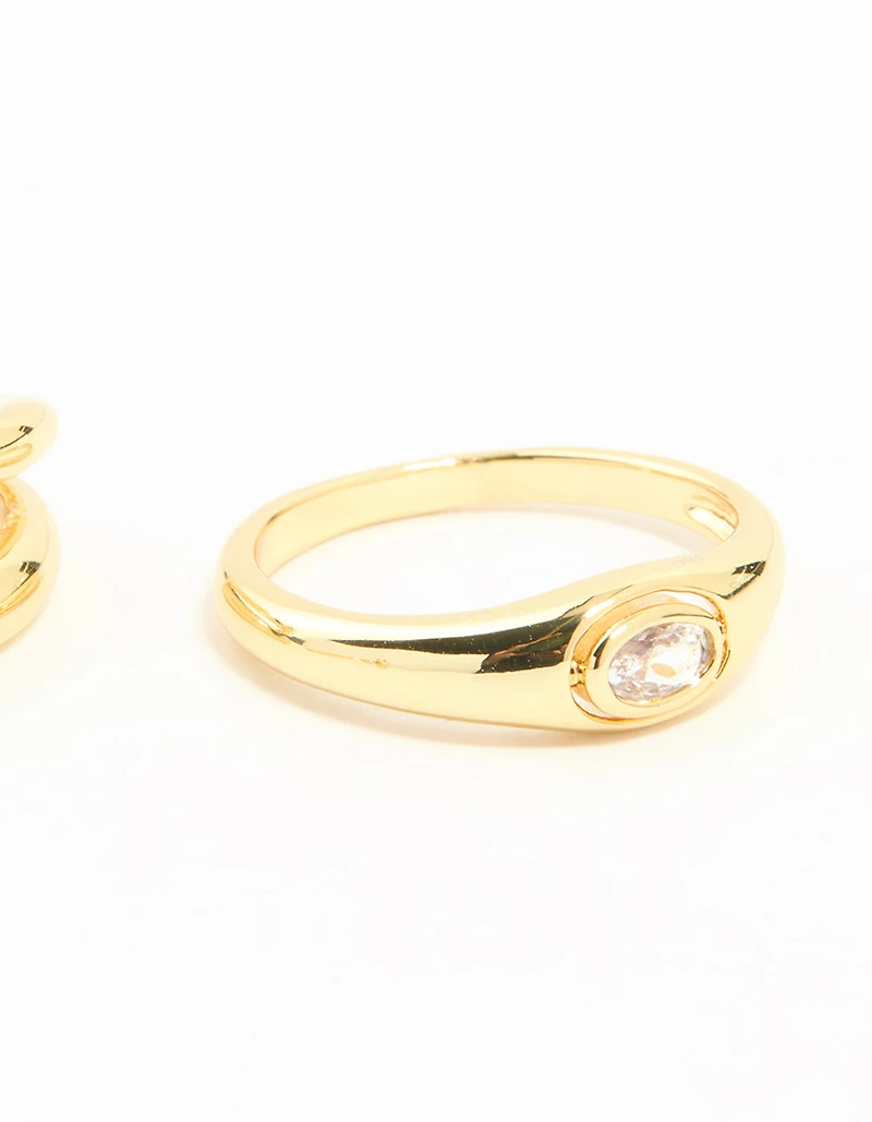 Gold Plated Cross & Diamante Stacking Rings 3-Pack