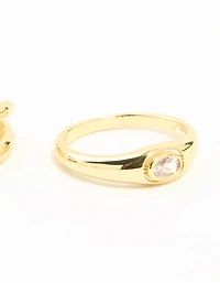 Gold Plated Cross & Diamante Stacking Rings 3-Pack