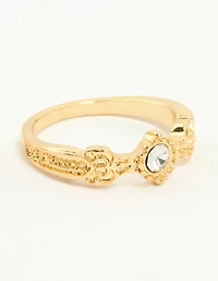 Gold Plated Cubic Zirconia Mary & Floral Rings 2-Pack