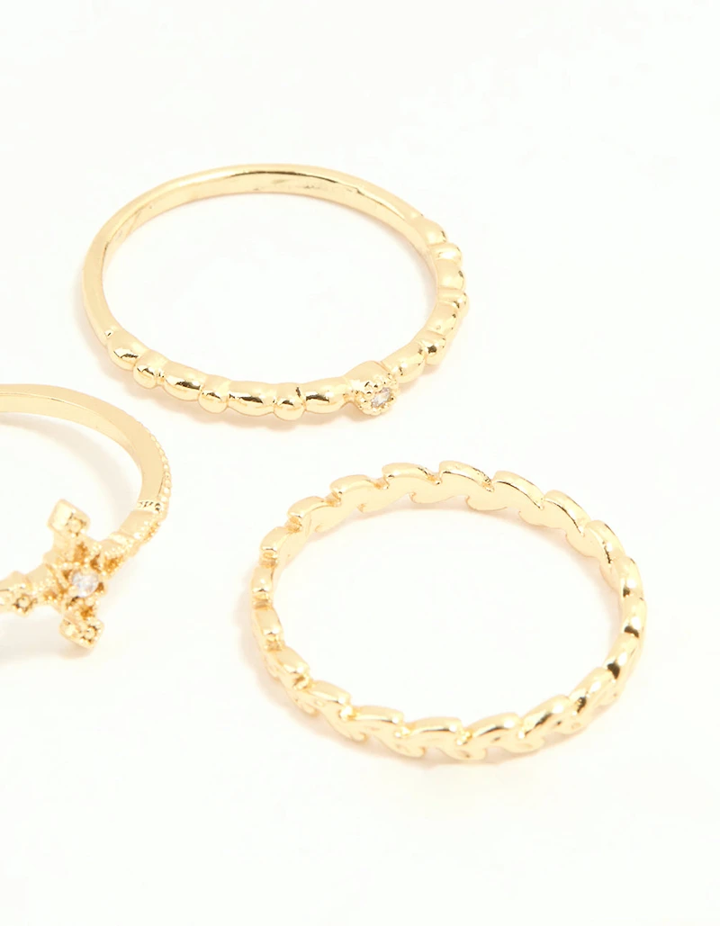 Gold Plated Dainty Cubic Zirconia Stacking Rings 5-Pack