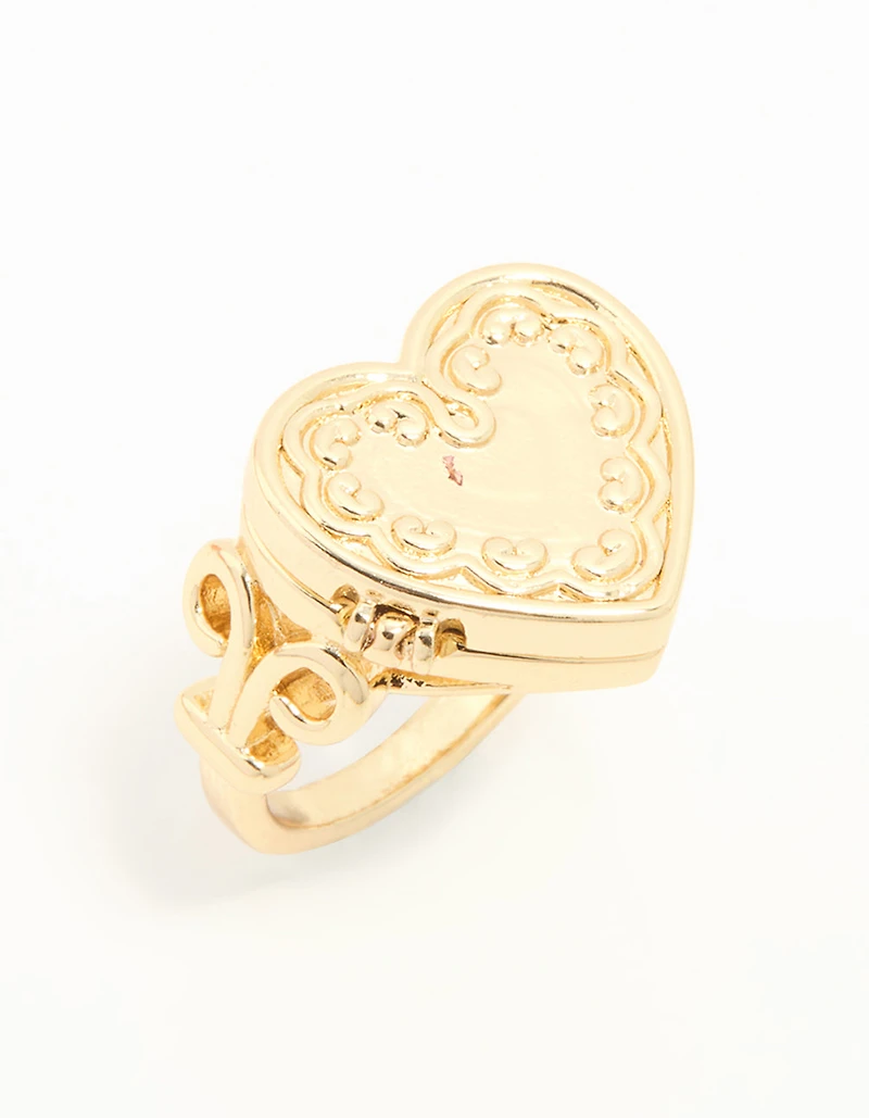 Bague médaillon en forme de cœur plaquée or