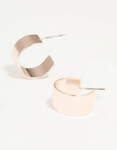 Rose Gold Thick Flat Small Hoop Earrings