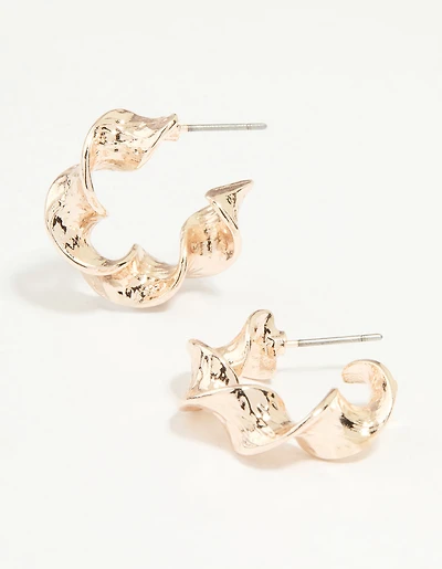 Rose Gold Organic Twisted Hoop Earrings