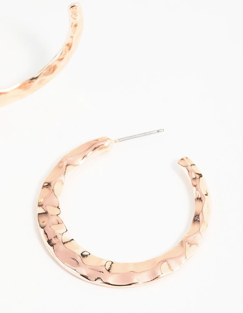 Rose Gold Molten Thin Hoop Earrings