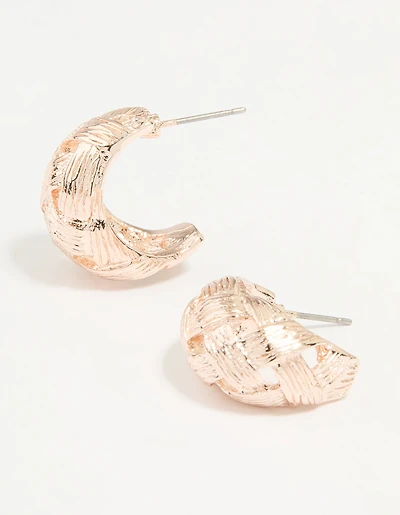 Rose Gold Textured Weave Hoop Earrings