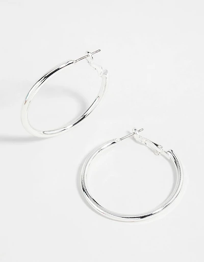 Silver Narrow Hinged Hoop Earrings