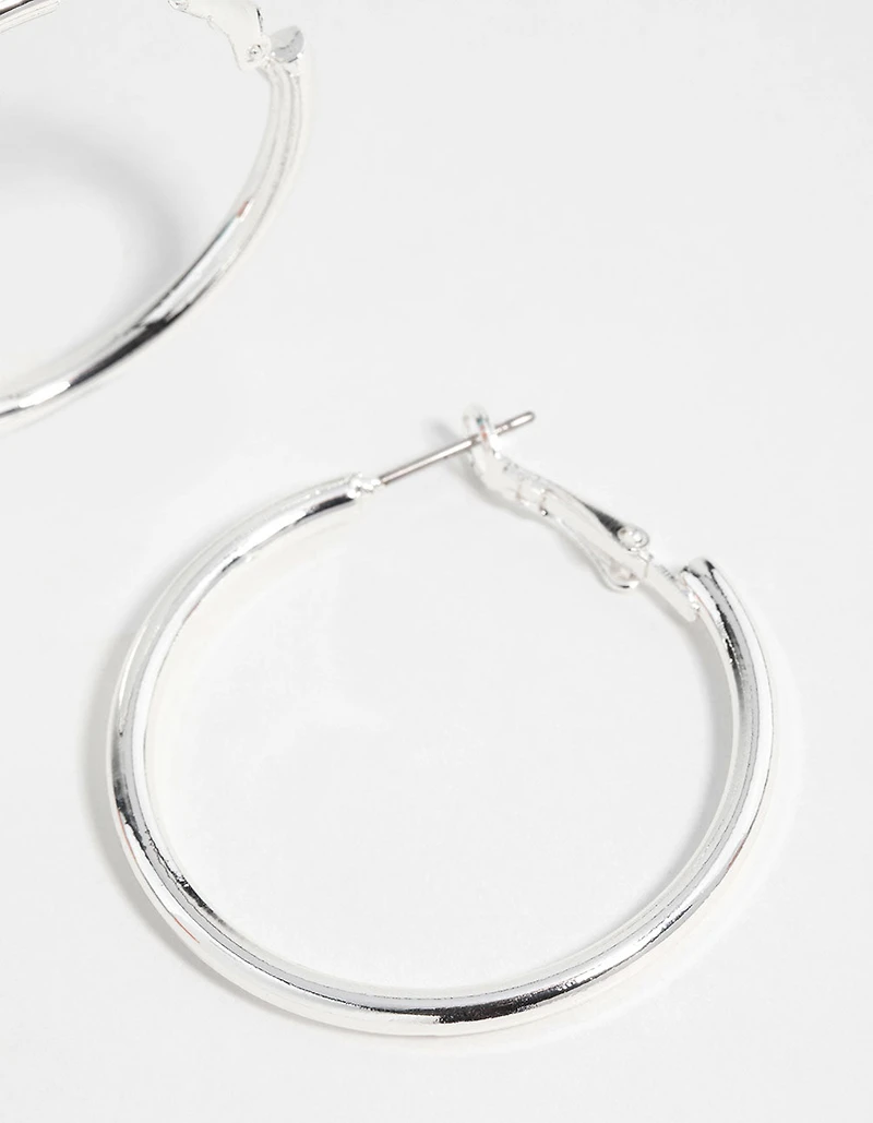Silver Narrow Hinged Hoop Earrings