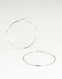 Silver Plain Thin Hoop Earrings