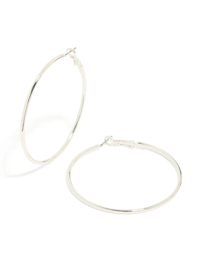 Silver Plain Thin Hoop Earrings