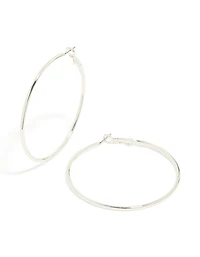 Silver Plain Thin Hoop Earrings