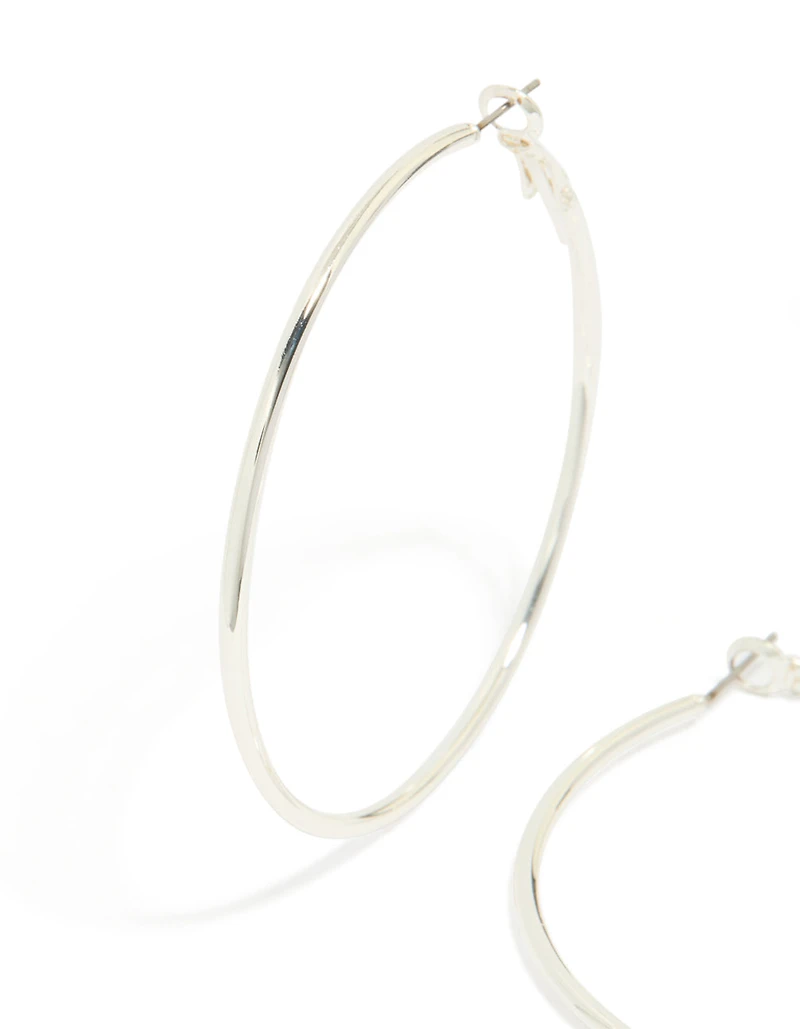 Silver Plain Thin Hoop Earrings