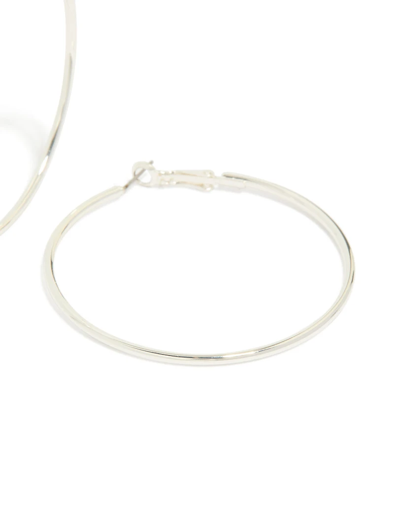 Silver Plain Thin Hoop Earrings