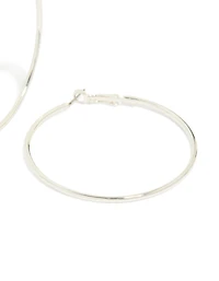 Silver Plain Thin Hoop Earrings
