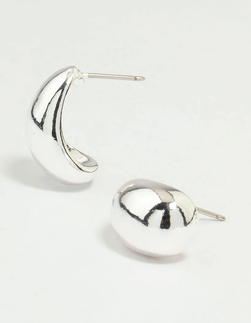 Silver Chubby Huggie Earrings