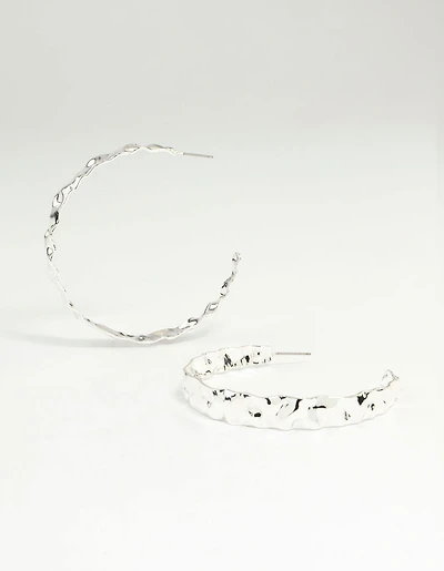 Silver Hammered Flat Hoop Earrings