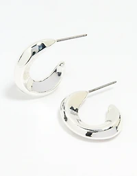 Silver Organic Shape Hoop Earrings