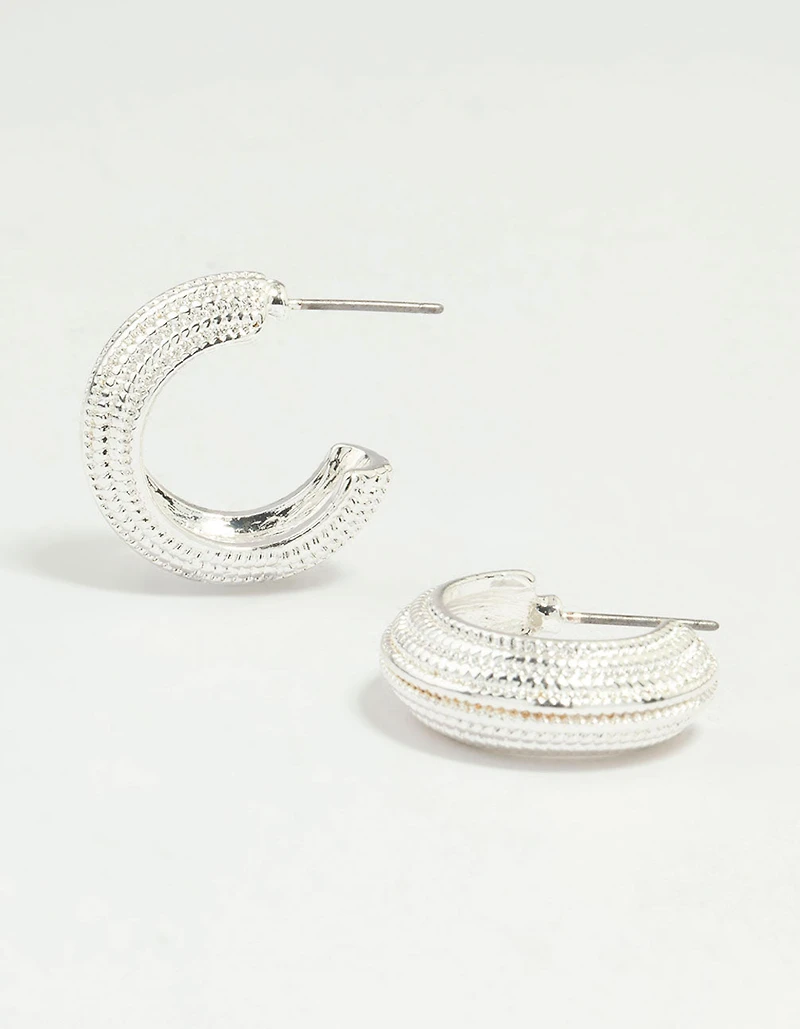 Silver Textured Hoop Earrings