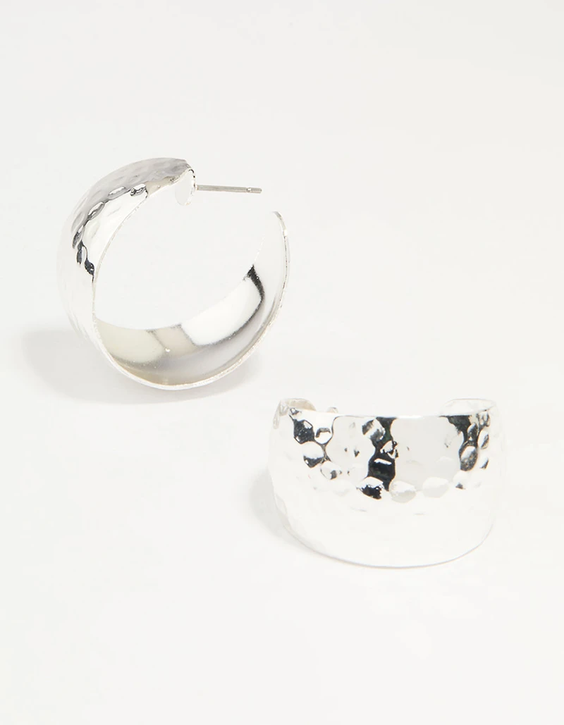Silver Hammered Bubble Hoop Earrings