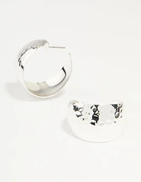 Silver Hammered Bubble Hoop Earrings