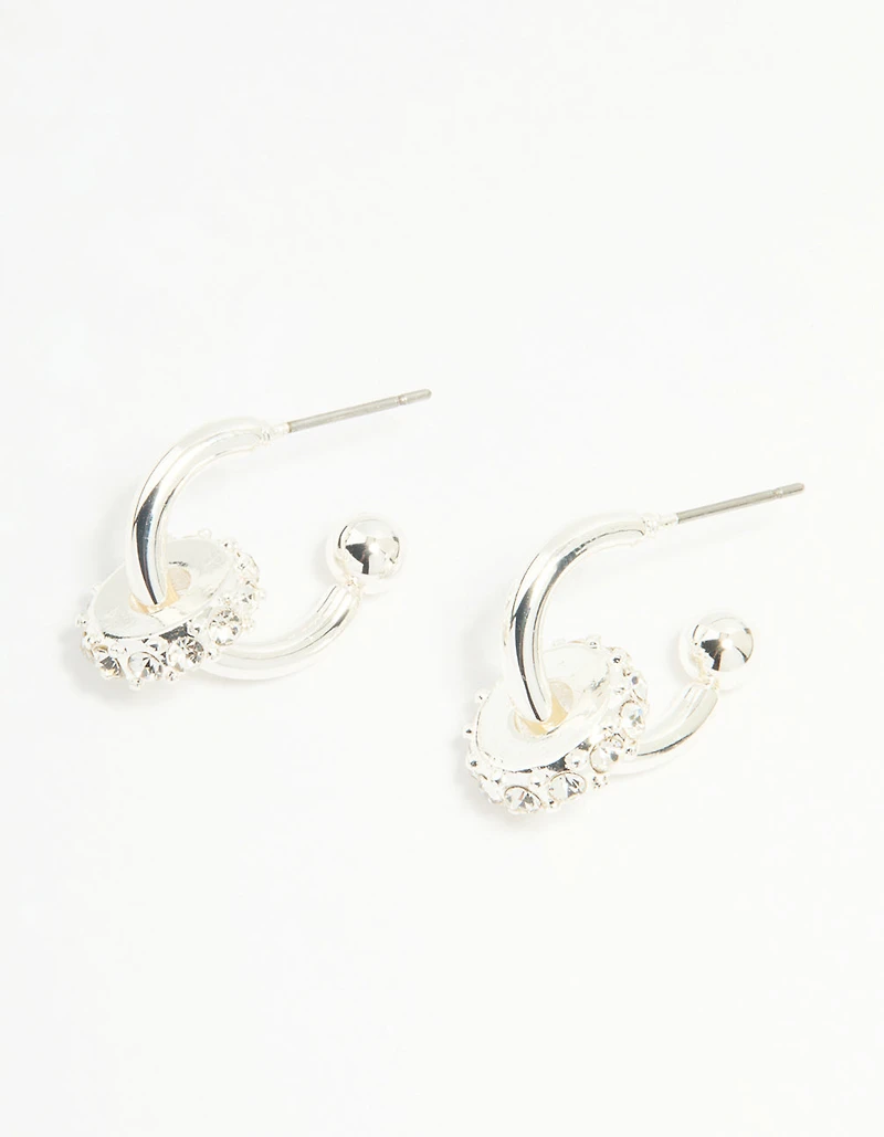Silver Diamante Rondell Hoop Earrings