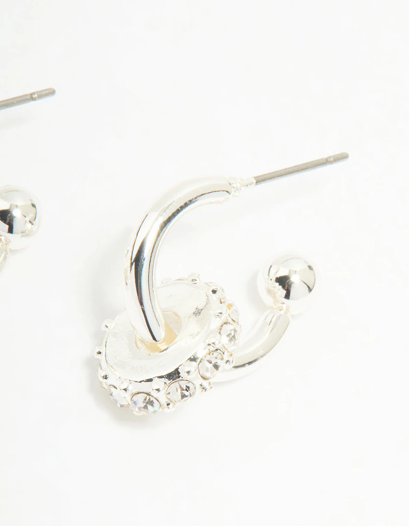 Silver Diamante Rondell Hoop Earrings