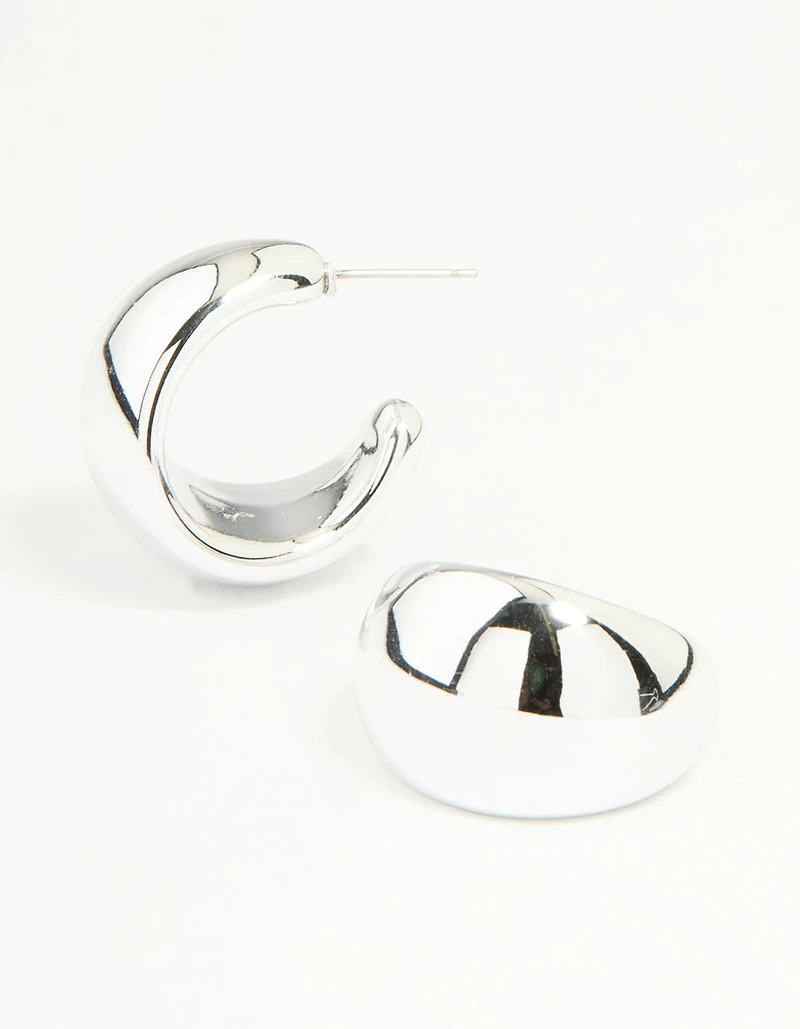 Silver Chunky Bubble Teardrop Hoop Earrings